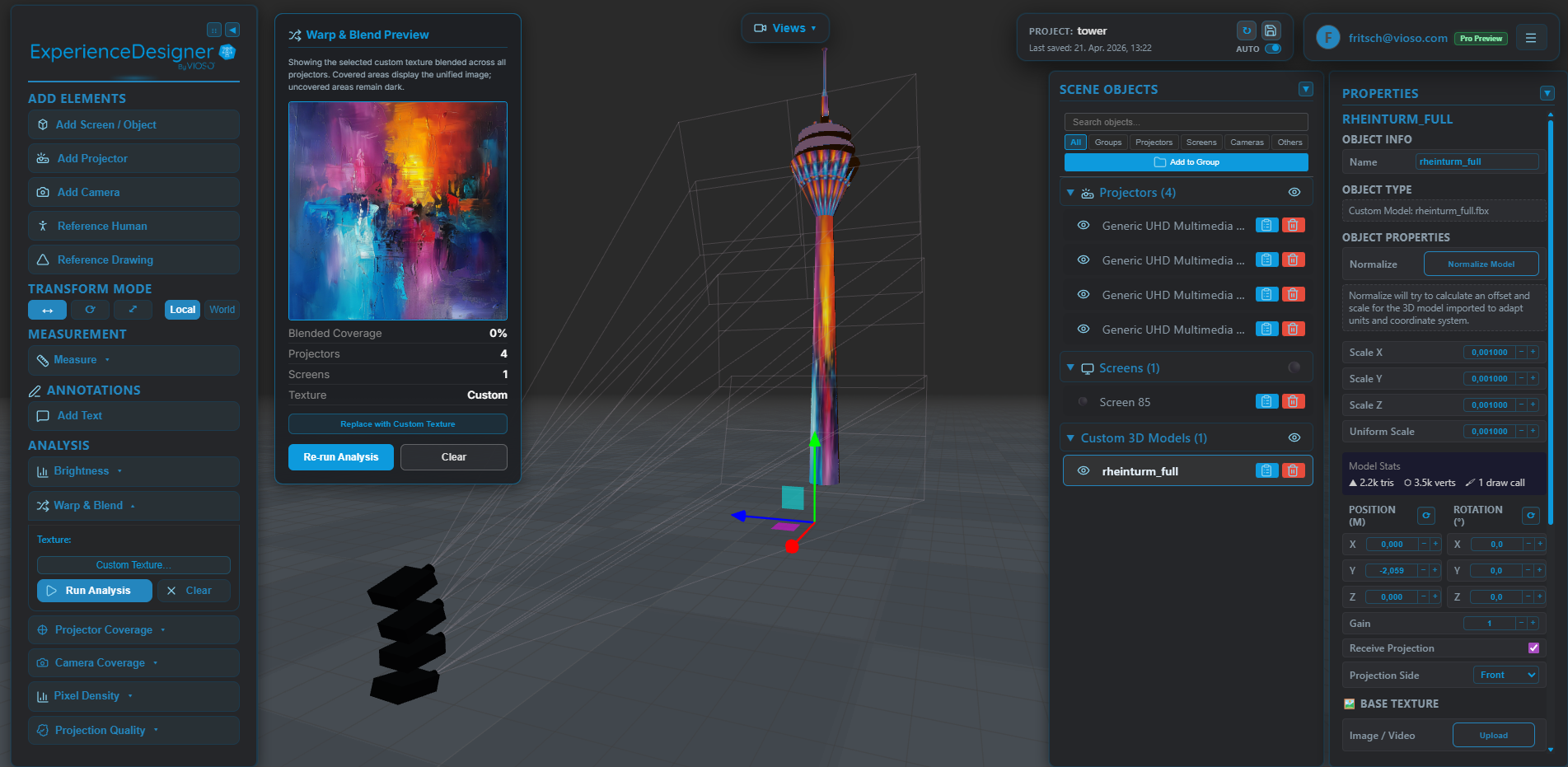 VIOSO Experience Designer projection planning interface